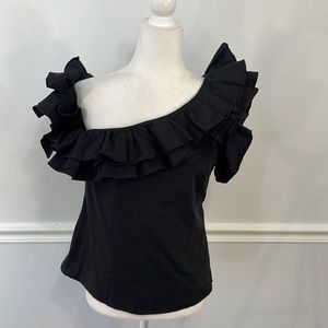 Do + Be Glack Ruffled Trim top Sz M